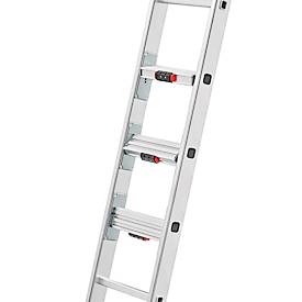 Mehrzweckleiter Hailo S120 Pro, 3-teilig, 3 x 12 Sprossen, Drehstufen-System, Bodenausgleich, bis 150 kg, Aluminium und Kunststoff, silber