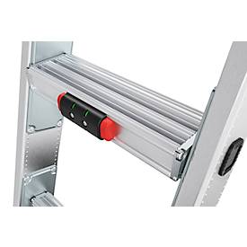 Mehrzweckleiter Hailo S120 Pro, 3-teilig, 3 x 12 Sprossen, Drehstufen-System, Bodenausgleich, bis 150 kg, Aluminium und Kunststoff, silber