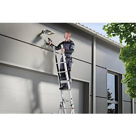 Mehrzweckleiter Hailo S120 Pro, 3-teilig, 3 x 12 Sprossen, Drehstufen-System, Bodenausgleich, bis 150 kg, Aluminium und Kunststoff, silber