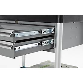 Mehrzweckwagen, 2 Schubladen, 4 TPR-Lenkrollen mit 2 Feststellern, 2 Etagen, L 680 x B 450 mm, Kunststoff/Aluminium, schwarz/alusilber 