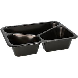 Menüschalen Papstar Circulware by Havel, Mehrweg, 3-geteilt, mikrowellen- & spülmaschinengeeignet, recycelbar, L 227 x B 178 x H 45 mm, PP, schwarz, 20 Stück