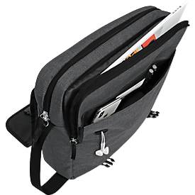Messenger Bag COLLEGE, Polyester, Laptop-Innentasche, gepolst. Tragegurt, B400xT100xH300 mm, graumeliert