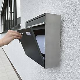 Metzler Briefkasten BK212-RE, austauschbares Namensschild, Entnahmeschutz, abschließbar, B 390 x T 116 x H 343 mm, Stahl, anthrazitgrau RAL 7016