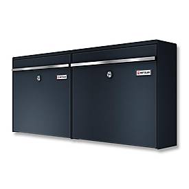 Metzler Briefkasten BK212-RE, horizontale 2er-Ausführung, austauschbare Namensschilder, abschließbar, B 780 x T 116 x H 343 mm, Stahl, anthrazitgrau RAL 7016