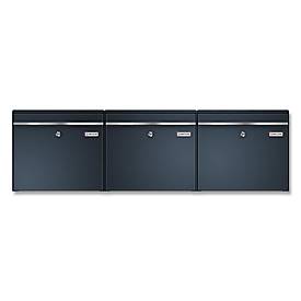 Metzler Briefkasten BK212-RE, horizontale 3er-Ausführung, austauschbare Namensschilder, abschließbar, B 1170 x T 116 x H 343 mm, Stahl, anthrazitgrau RAL 7016
