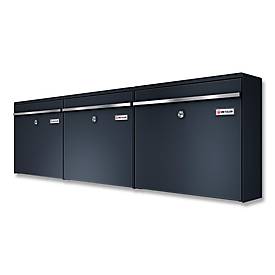 Metzler Briefkasten BK212-RE, horizontale 3er-Ausführung, austauschbare Namensschilder, abschließbar, B 1170 x T 116 x H 343 mm, Stahl, anthrazitgrau RAL 7016