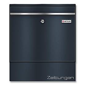 Metzler Briefkasten BK212-RE-ZF, austauschbares Namensschild, separates Zeitungsfach, abschließbar, B 390 x T 116 x H 433 mm, Stahl, anthrazitgrau RAL 7016
