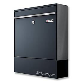 Metzler Briefkasten BK212-RE-ZF, austauschbares Namensschild, separates Zeitungsfach, abschließbar, B 390 x T 116 x H 433 mm, Stahl, anthrazitgrau RAL 7016