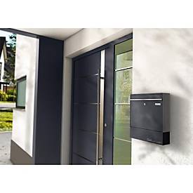 Metzler Briefkasten BK212-RE-ZF, austauschbares Namensschild, separates Zeitungsfach, abschließbar, B 390 x T 116 x H 433 mm, Stahl, anthrazitgrau RAL 7016