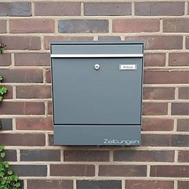 Metzler Briefkasten BK212-RE-ZF, austauschbares Namensschild, separates Zeitungsfach, abschließbar, B 390 x T 116 x H 433 mm, Stahl, anthrazitgrau RAL 7016