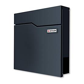 Metzler Briefkasten Hoffmann, austauschbares Namensschild, 2-seitiges Zeitungsfach, abschließbar, B 370 x T 105 x H 370 mm, Stahl, anthrazitgrau RAL 7016