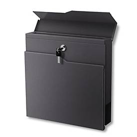 Metzler Briefkasten Hoffmann, großer Einwurfschlitz, 2-seitiges Zeitungsfach, abschließbar, B 370 x T 105 x H 370 mm, Stahl, eisengrau RAL 7011