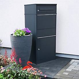 Metzler Paketbox Bispo, für Pakete bis Größe M, mit Briefkasten, abschließbar, B 503 x T 374 x H 1129 mm, Stahl, anthrazitgrau RAL 7016