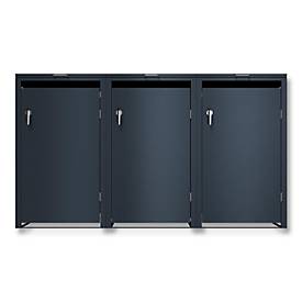Metzler Wertstoffsammler, 3er-Boxensystem, für Mülltonnen bis 240 l, Türen/Deckel, abschließbar, B 1985 x T 800 x H 1163 mm, Stahl, anthrazitgrau RAL 7016