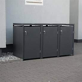 Metzler Wertstoffsammler, 3er-Boxensystem, für Mülltonnen bis 240 l, Türen/Deckel, abschließbar, B 1985 x T 800 x H 1163 mm, Stahl, anthrazitgrau RAL 7016
