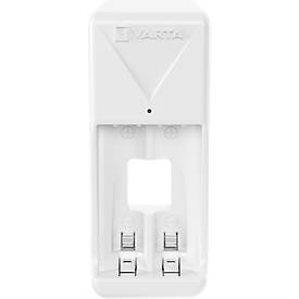 Mini Akkuladegerät für Batterien Varta, 2x AA/AAA, Ladezeit 4,5 h, EU-Stecker, 100-240 V, Timer-Abschaltung,B 43 x T 63 x H 103 mm, weiß