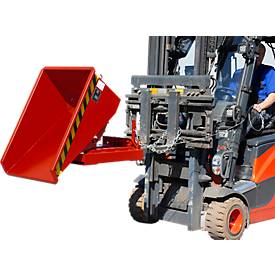Mini-Spänebehälter Typ EXPO-E 150, Seilzug-Kippvorgang, Inhalt 0,15 m³, bis 750 kg, feuerrot RAL 3000