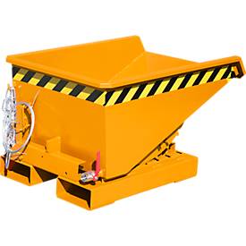 Mini-Spänebehälter Typ EXPO-E 150, Seilzug-Kippvorgang, Inhalt 0,15 m³, bis 750 kg, gelborange RAL 2000