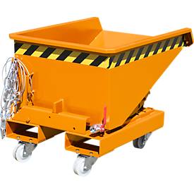 Mini-Spänebehälter Typ EXPO-E 150, Seilzug-Kippvorgang, Inhalt 0,15 m³, bis 750 kg, gelborange RAL 2000