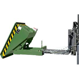 Mini-Spänebehälter Typ EXPO-E 150, Seilzug-Kippvorgang, Inhalt 0,15 m³, bis 750 kg, resedagrün RAL 6011
