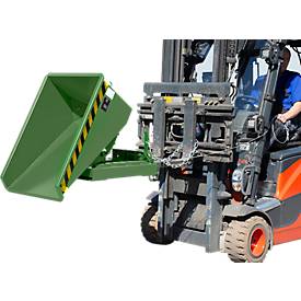 Mini-Spänebehälter Typ EXPO-E 150, Seilzug-Kippvorgang, Inhalt 0,15 m³, bis 750 kg, resedagrün RAL 6011