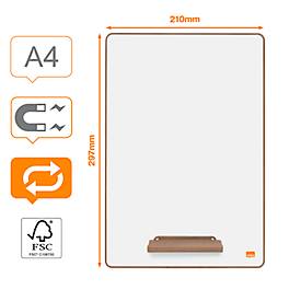 Mini-Whiteboard Nobo, Format A4, beidseitig nutzbar, magnethaftend, beschreibbar, abnehmbarer Ständer, Ablageschale, B 210 x T 5 x H 297 mm, weiß