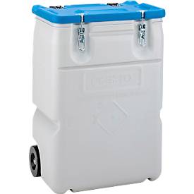 Mobil-Box CEMO, Volumen 170 l, für feste Gefahrstoffgüter Verpackungsgruppe II und III, konform mit ADR/RID/IMDG Code, Klappdeckel, PE, grau/blau