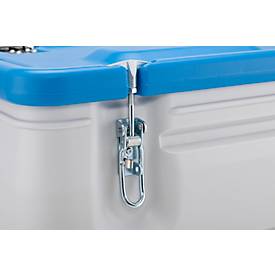 Mobil-Box CEMO, Volumen 170 l, für feste Gefahrstoffgüter Verpackungsgruppe II und III, konform mit ADR/RID/IMDG Code, Klappdeckel, PE, grau/blau