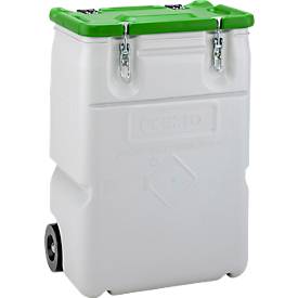 Mobil-Box CEMO, Volumen 170 l, für feste Gefahrstoffgüter Verpackungsgruppe II und III, konform mit ADR/RID/IMDG Code, Klappdeckel, PE, grau/grün