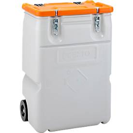 Mobil-Box CEMO, Volumen 170 l, für feste Gefahrstoffgüter Verpackungsgruppe II und III, konform mit ADR/RID/IMDG Code, Klappdeckel, PE, grau/orange