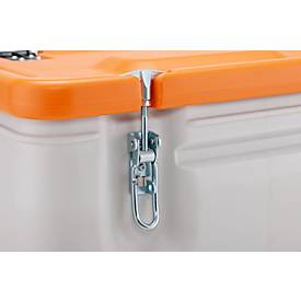 Mobil-Box CEMO, Volumen 170 l, für feste Gefahrstoffgüter Verpackungsgruppe II und III, konform mit ADR/RID/IMDG Code, Klappdeckel, PE, grau/orange