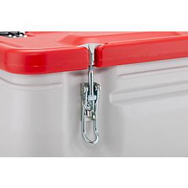 Mobil-Box CEMO, Volumen 170 l, für feste Gefahrstoffgüter Verpackungsgruppe II und III, konform mit ADR/RID/IMDG Code, Klappdeckel, PE, grau/rot