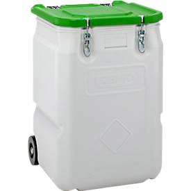 Mobil-Box CEMO, Volumen 250 l, für feste Gefahrstoffgüter Verpackungsgruppe II und III, konform mit ADR/RID/IMDG Code, Klappdeckel, PE, grau/grün