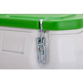 Mobil-Box CEMO, Volumen 250 l, für feste Gefahrstoffgüter Verpackungsgruppe II und III, konform mit ADR/RID/IMDG Code, Klappdeckel, PE, grau/grün