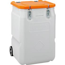 Mobil-Box CEMO, Volumen 250 l, für feste Gefahrstoffgüter Verpackungsgruppe II und III, konform mit ADR/RID/IMDG Code, Klappdeckel, PE, grau/orange