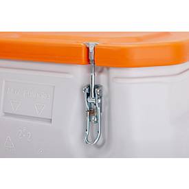 Mobil-Box CEMO, Volumen 250 l, für feste Gefahrstoffgüter Verpackungsgruppe II und III, konform mit ADR/RID/IMDG Code, Klappdeckel, PE, grau/orange