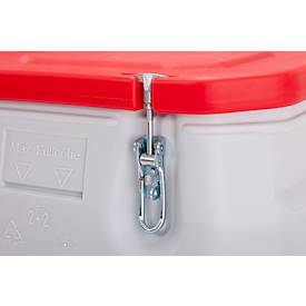 Mobil-Box CEMO, Volumen 250 l, für feste Gefahrstoffgüter Verpackungsgruppe II und III, konform mit ADR/RID/IMDG Code, Klappdeckel, PE, grau/rot