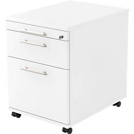 Mobile pedestal, 1 drawer, 1 utensil drawer, suspension file drawer, W 428 x D 580 x H 590 mm, white/white