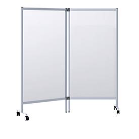 Mobile Spuckschutz-Doppeltrennwand Modell A, Acrylglas, Stärke 3 mm, B 1715 x T 390 x H 1800  mm, mit Rollen