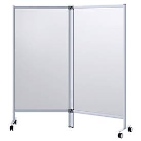 Mobile Spuckschutz-Doppeltrennwand Modell A, Acrylglas, Stärke 3 mm, B 1715 x T 390 x H 1800 mm, mit Rollen