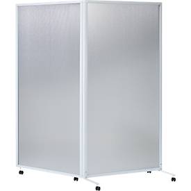 Mobile Trennwand, 2-teilig, B 1800 x T 40 x H 1800 mm, Kunststoff & Aluminium, semitransparent