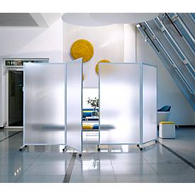 Mobile Trennwand, 2-teilig, B 1800 x T 40 x H 1800 mm, Kunststoff & Aluminium, semitransparent