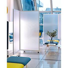 Mobile Trennwand, 2-teilig, B 1800 x T 40 x H 1800 mm, Kunststoff & Aluminium, semitransparent