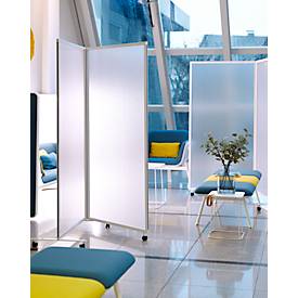 Mobile Trennwand, 2-teilig, B 1800 x T 40 x H 1800 mm, Kunststoff & Aluminium, semitransparent