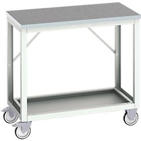 Mobile Werkbank Bott verso, Linoleum-Platte, 1 Ablageboden, mit Querstrebenset, B 1000 x T 600 x H 930 mm, RAL 7035 Lichtgrau