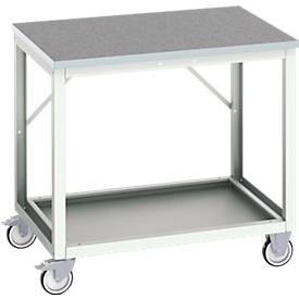 Mobile Werkbank Bott verso, Linoleum-Platte, 1 Ablageboden, mit Querstrebenset, B 1000 x T 800 x H 930 mm, RAL 7035 Lichtgrau
