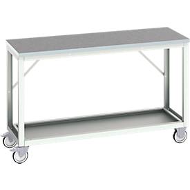 Mobile Werkbank Bott verso, Linoleum-Platte, 1 Ablageboden, mit Querstrebenset, B 1500 x T 600 x H 930 mm, RAL 7035 Lichtgrau