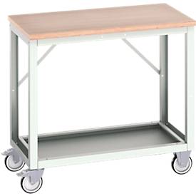 Mobile Werkbank Bott verso, Multiplex-Platte, 1 Ablageboden, mit Querstrebenset, B 1000 x T 600 x H 930 mm, RAL 7035 Lichtgrau