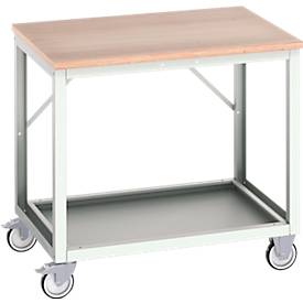 Mobile Werkbank Bott verso, Multiplex-Platte, 1 Ablageboden, mit Querstrebenset, B 1000 x T 800 x H 930 mm, RAL 7035 Lichtgrau