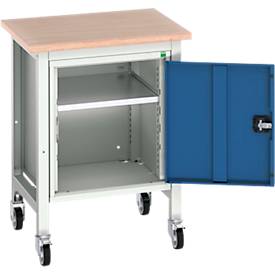 Mobile Werkbank Bott verso, Multiplex-Platte, 1 Tür & 1 Ablageboden, Rollen, B 700 x T 600 x H 930 mm, RAL 7035 Lichtgra